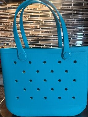 Blue Women's Tote Bag with Perforated Design